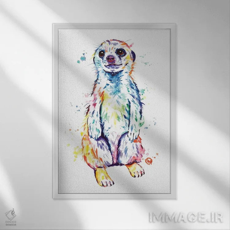 تابلو دکوراتیو میرکات اثر لیزا وایت هاوس - نمای قابدار سفید