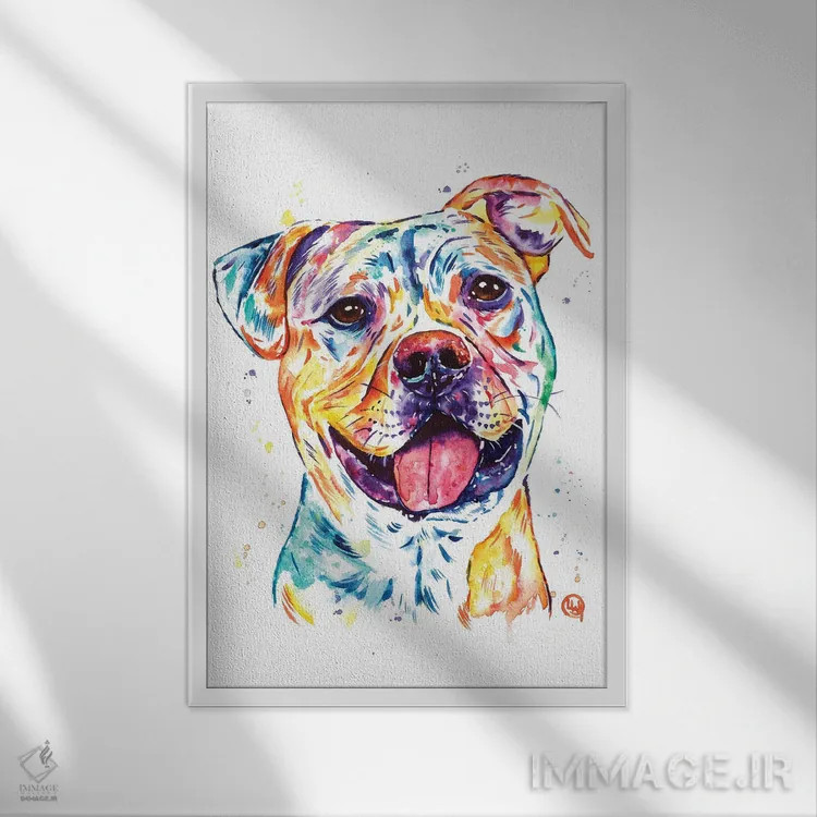 تابلو دکوراتیو استافوردشایر بول تریر اثر لیزا وایت هاوس - نمای قابدار سفید