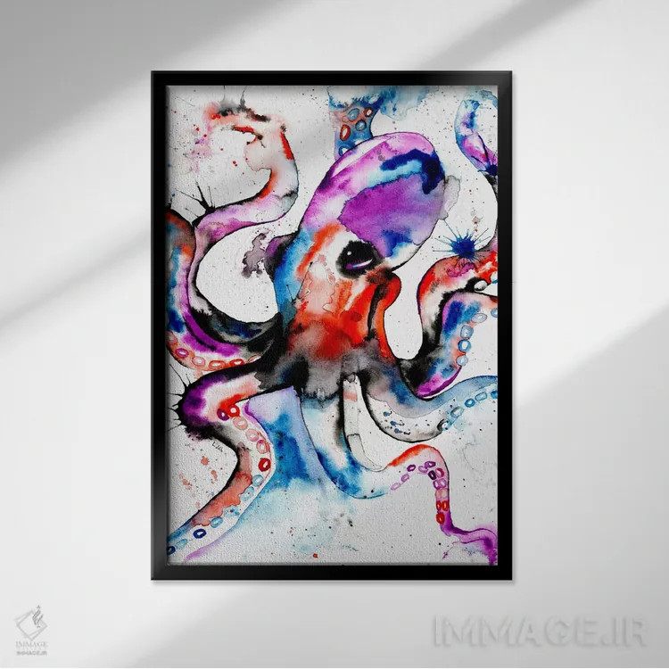 تابلو دکوراتیو اختاپوس اثر لیزا وایت هاوس - نمای قابدار مشکی