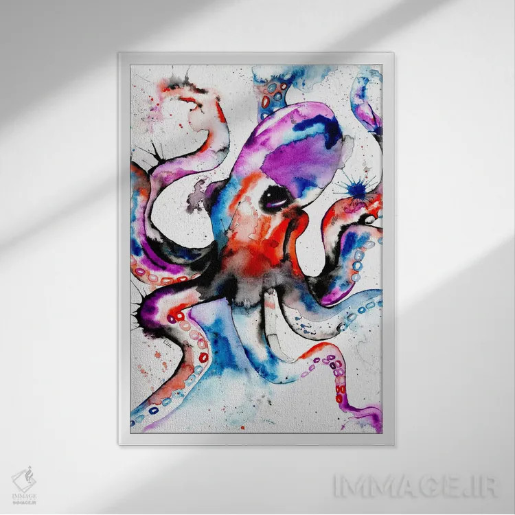 تابلو دکوراتیو اختاپوس اثر لیزا وایت هاوس - نمای قابدار سفید