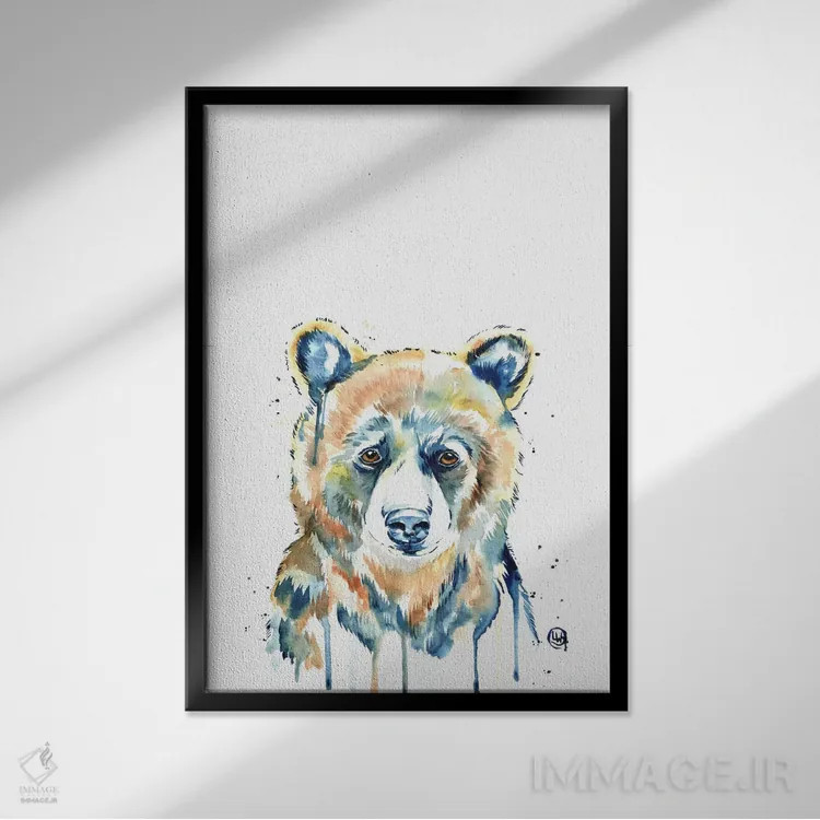 تابلو دکوراتیو خرس پیکابو اثر لیزا وایت هاوس - نمای قابدار مشکی