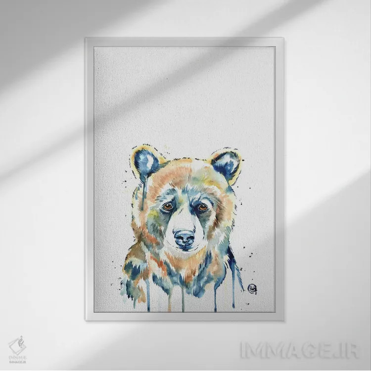 تابلو دکوراتیو خرس پیکابو اثر لیزا وایت هاوس - نمای قابدار سفید