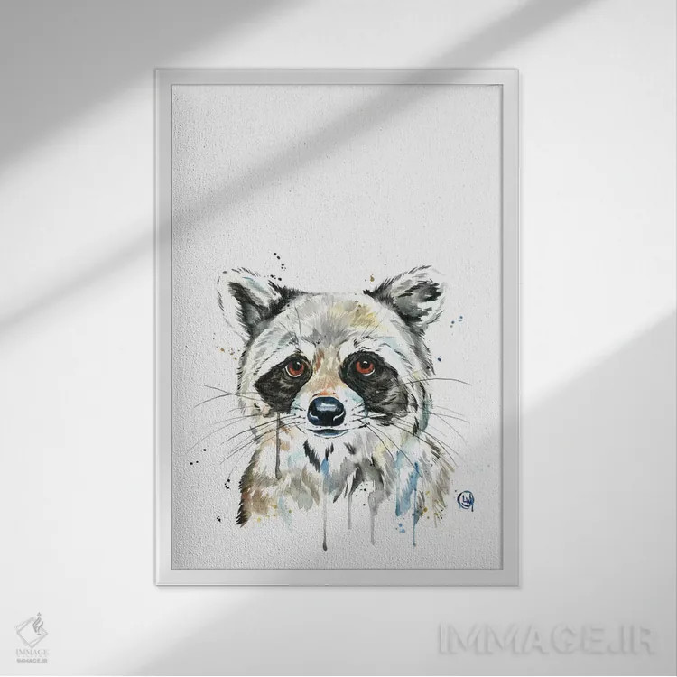 تابلو دکوراتیو راکون پیکابو اثر لیزا وایت هاوس - نمای قابدار سفید