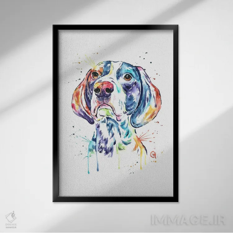 تابلو دکوراتیو سگ اشاره گر اثر لیزا وایت هاوس - نمای قابدار مشکی