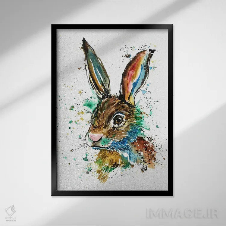 تابلو دکوراتیو خرگوش واقعی اثر لیزا وایت هاوس - نمای قابدار مشکی