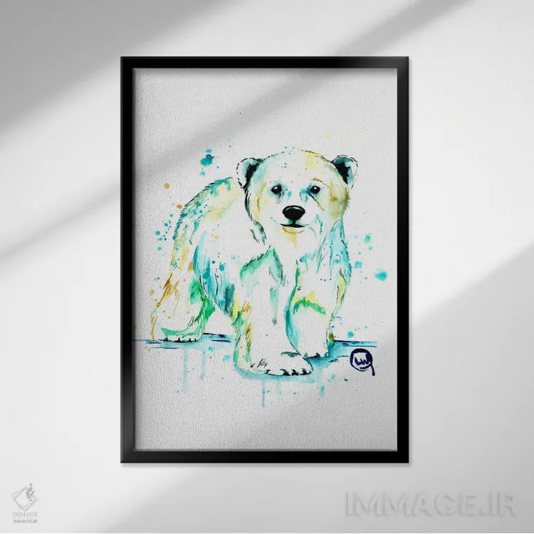 تابلو دکوراتیو خرس قطبی بچه اثر لیزا وایت هاوس - نمای قابدار مشکی