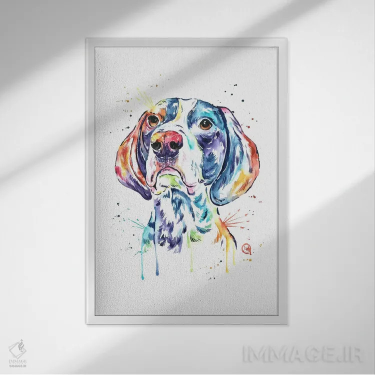 تابلو دکوراتیو سگ اشاره گر اثر لیزا وایت هاوس - نمای قابدار سفید