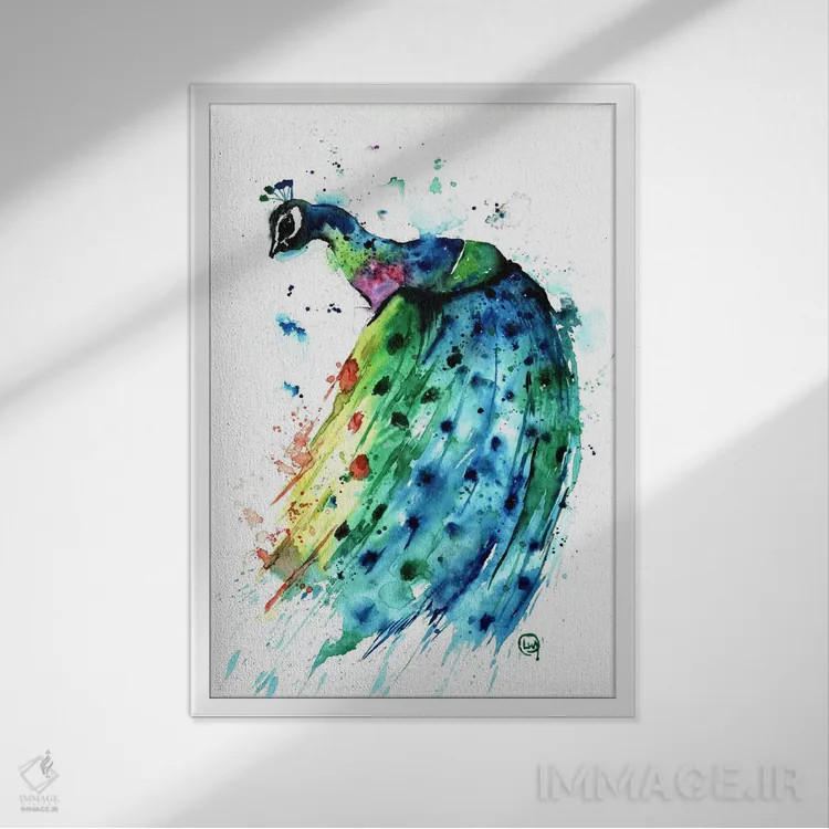 تابلو دکوراتیو طاووس مغرور اثر لیزا وایت هاوس - نمای قابدار سفید