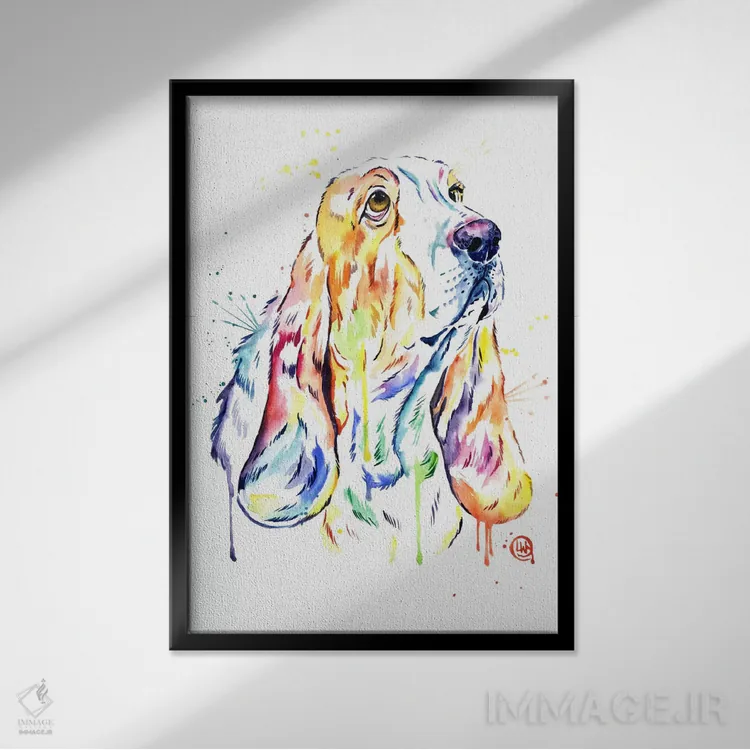 تابلو دکوراتیو سگ باست هاند اثر لیزا وایت هاوس - نمای قابدار مشکی