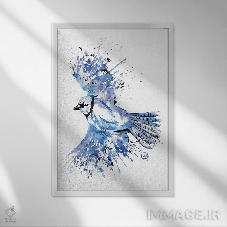 تابلو دکوراتیو آبی زیبا اثر لیزا وایت هاوس - نمای قابدار سفید