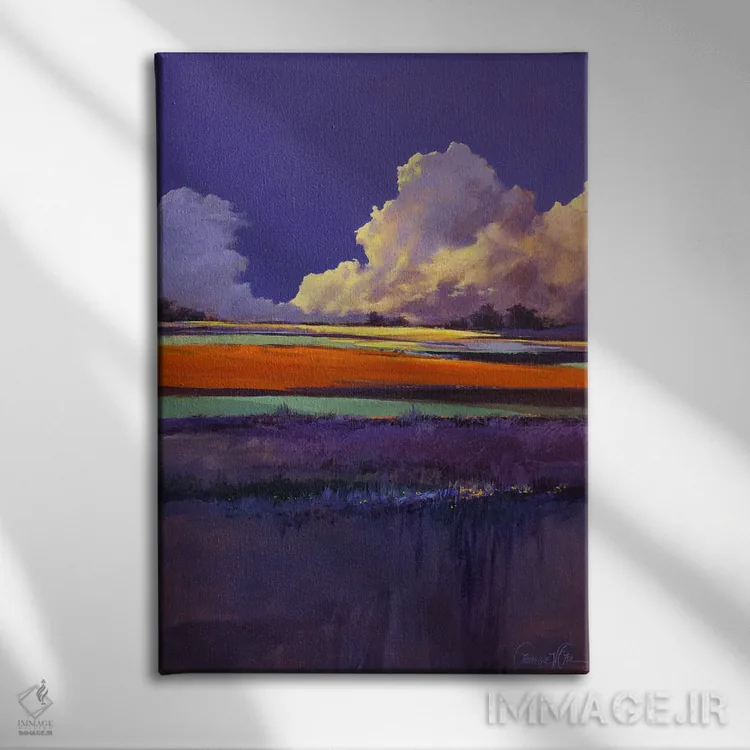 تابلو انتزاعی رنگ های دگرگون اثر لاورنس لی - نمای روبهرو روی دیوار