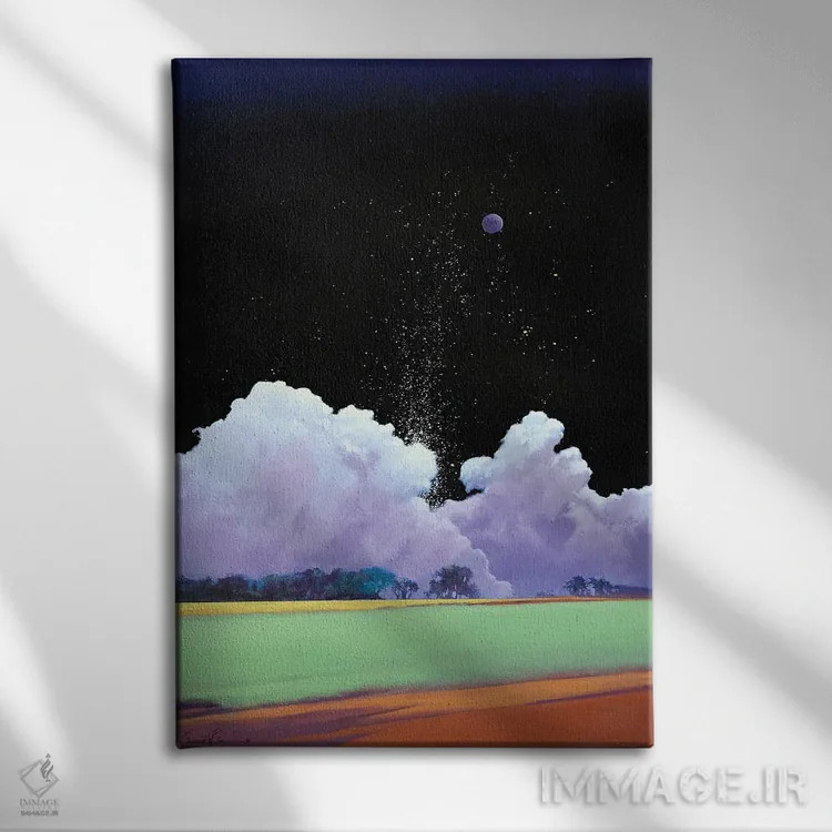 تابلو انتزاعی بارش ستاره ها اثر لاورنس لی - نمای روبهرو روی دیوار
