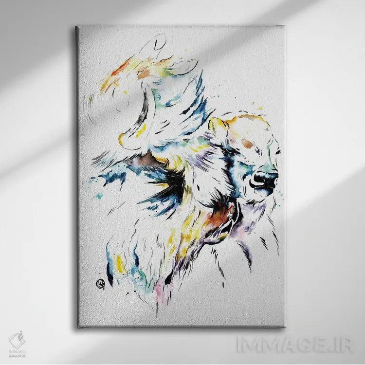 تابلو دکوراتیو گاومیش آمریکایی اثر لیزا وایت هاوس - نمای روبهرو روی دیوار