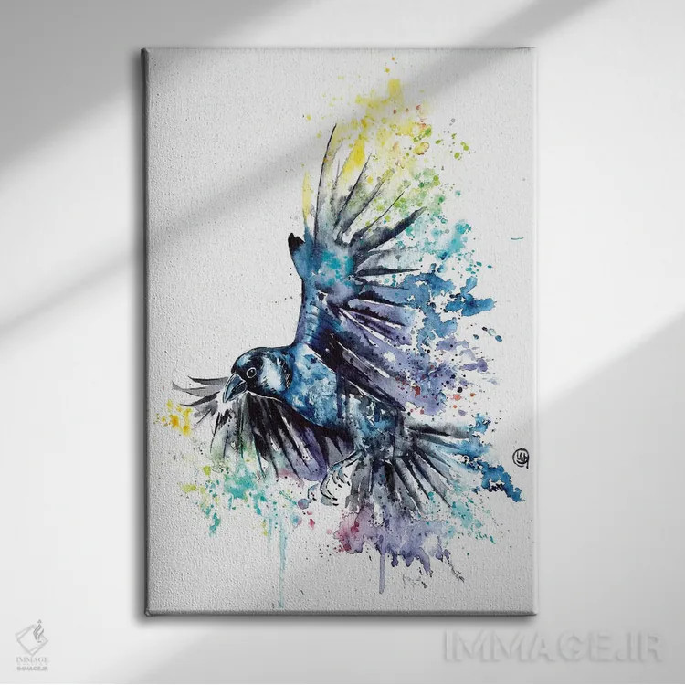 تابلو دکوراتیو کلاغ سیاه اثر لیزا وایت هاوس - نمای روبهرو روی دیوار