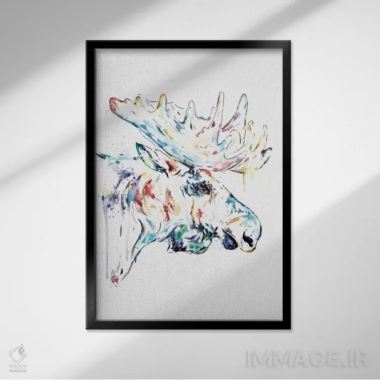 تابلو دکوراتیو گوزن شمالی اثر لیزا وایت هاوس - نمای قابدار مشکی