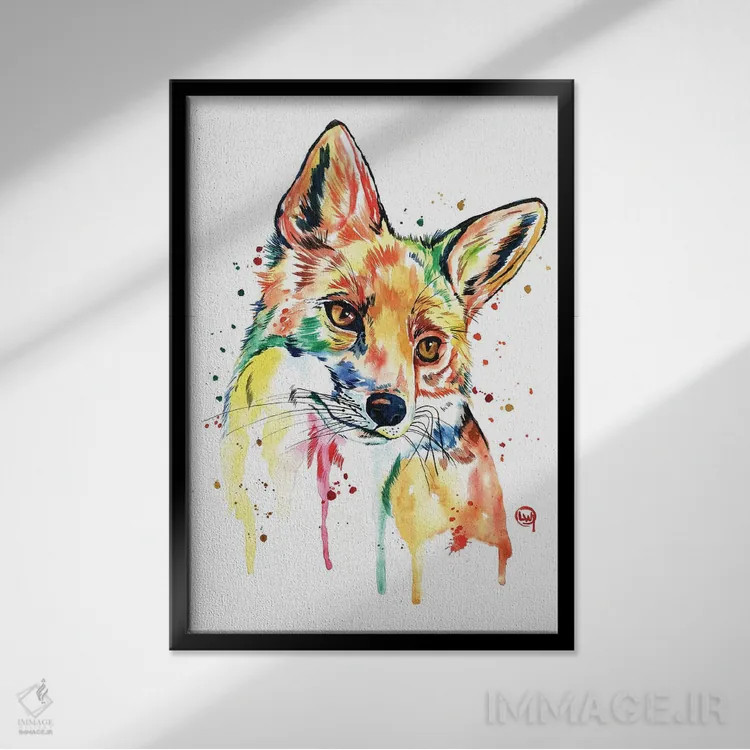 تابلو دکوراتیو روباه خیال انگیز اثر لیزا وایت هاوس - نمای قابدار مشکی