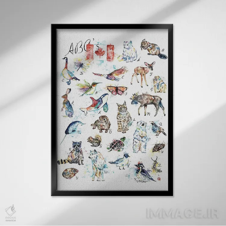 تابلو دکوراتیو الفبای کانادایی اثر لیزا وایت هاوس - نمای قابدار مشکی