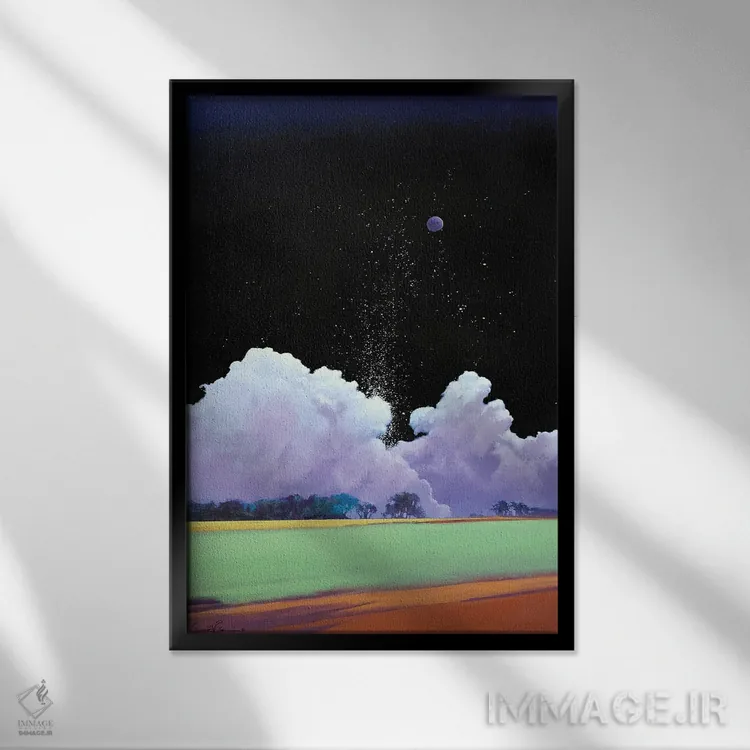 تابلو انتزاعی بارش ستاره ها اثر لاورنس لی - نمای قابدار مشکی