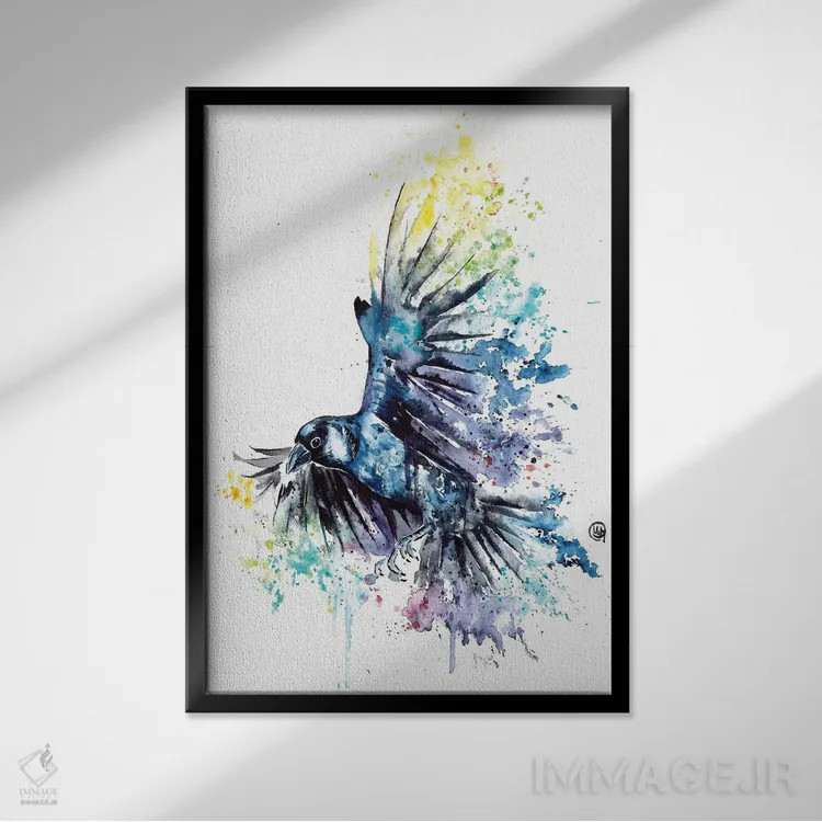 تابلو دکوراتیو کلاغ سیاه اثر لیزا وایت هاوس - نمای قابدار مشکی