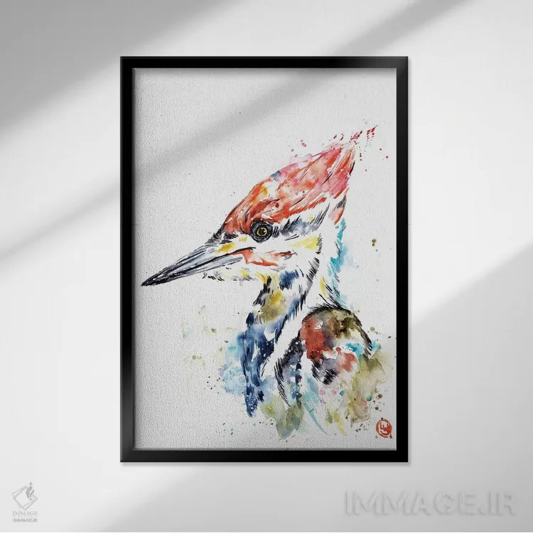 تابلو دکوراتیو دارکوب اثر لیزا وایت هاوس - نمای قابدار مشکی