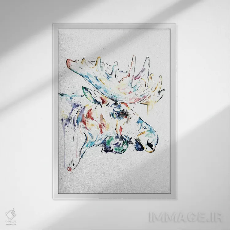 تابلو دکوراتیو گوزن شمالی اثر لیزا وایت هاوس - نمای قابدار سفید