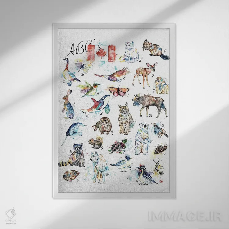 تابلو دکوراتیو الفبای کانادایی اثر لیزا وایت هاوس - نمای قابدار سفید