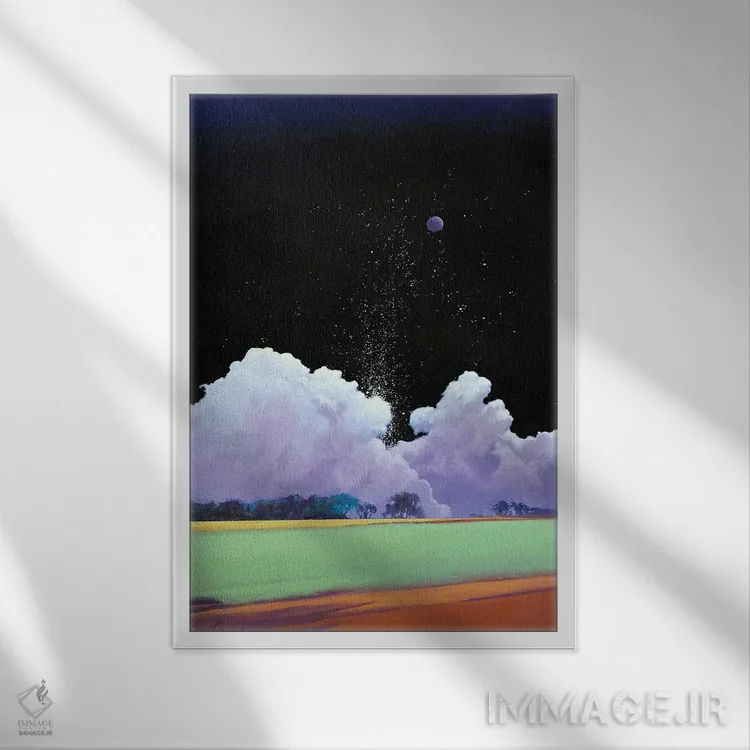 تابلو انتزاعی بارش ستاره ها اثر لاورنس لی - نمای قابدار سفید