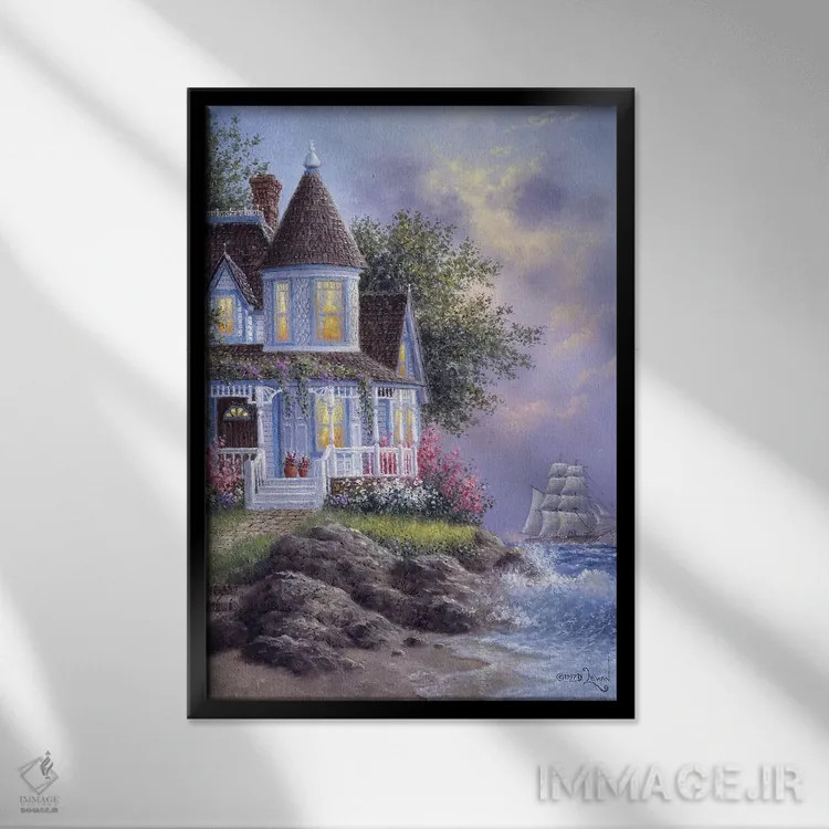 تابلو دکوراتیو ویکتوریایی کنار دریا اثر دنیس لوان - نمای قابدار مشکی