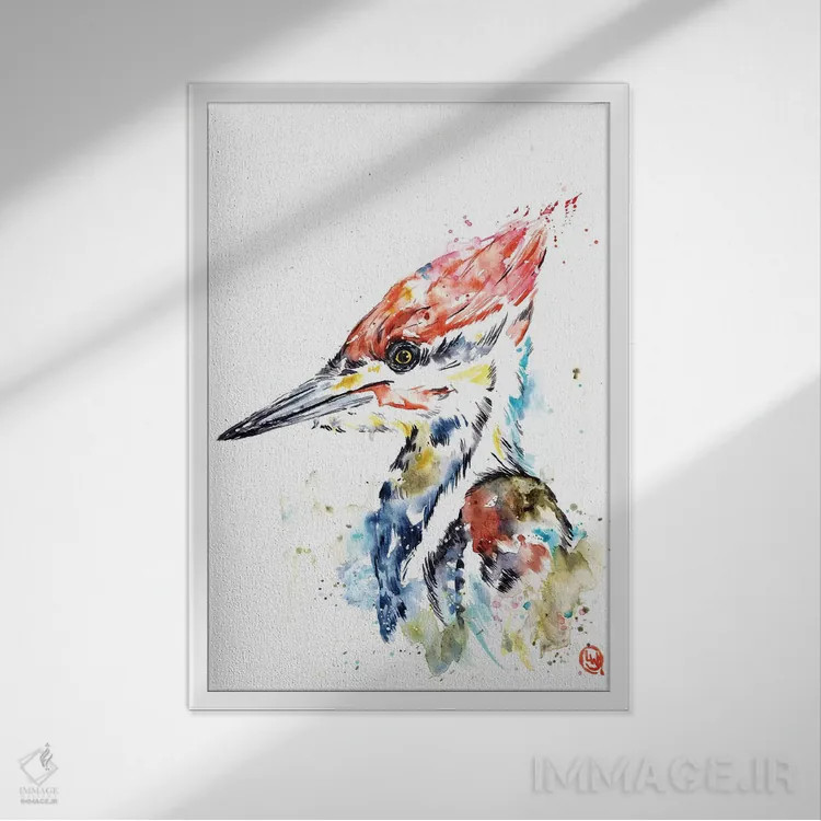 تابلو دکوراتیو دارکوب اثر لیزا وایت هاوس - نمای قابدار سفید