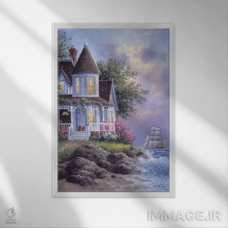 تابلو دکوراتیو ویکتوریایی کنار دریا اثر دنیس لوان - نمای قابدار سفید