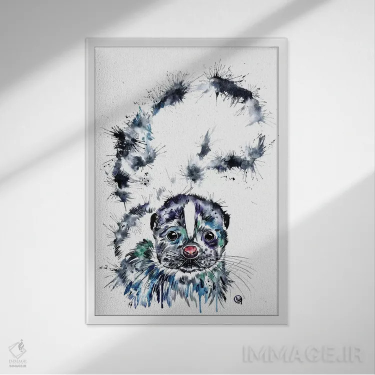 تابلو دکوراتیو توله اسکنک اثر لیزا وایت هاوس - نمای قابدار سفید