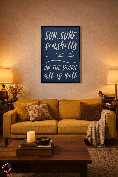 تابلو دکوراتیو خورشید، موج سواری و صدف های دریایی اثر لوکس + می دیزاینز - D3B