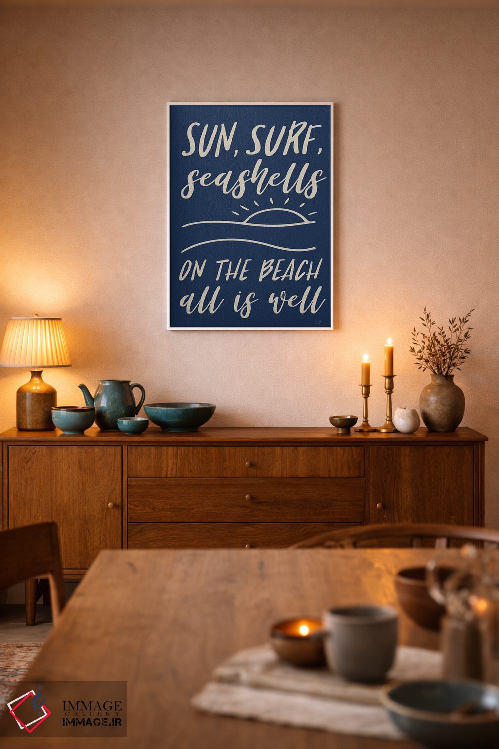 تابلو دکوراتیو خورشید، موج سواری و صدف های دریایی اثر لوکس + می دیزاینز - D6W