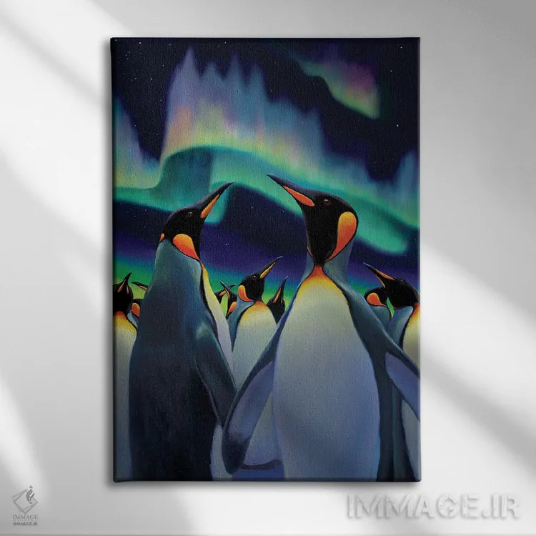 تابلو دکوراتیو رژه نورانی پنگوئن ها اثر چارلز لین براگ - نمای روبهرو روی دیوار