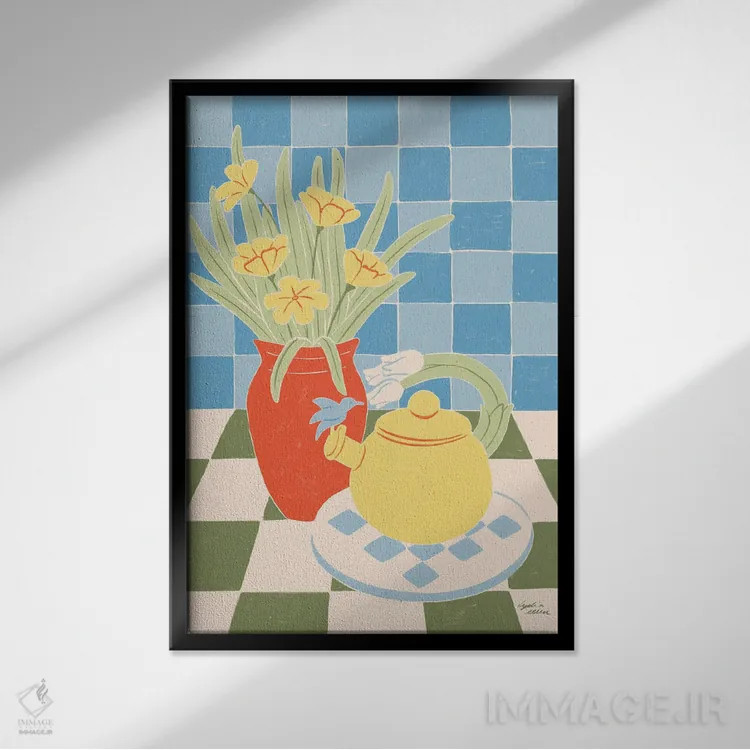 تابلو دکوراتیو قوری اثر لیدیا الن - نمای قابدار مشکی