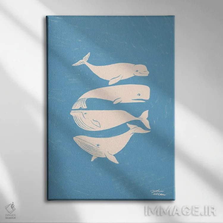 تابلو دکوراتیو نهنگ ها اثر لیدیا الن - نمای روبهرو روی دیوار