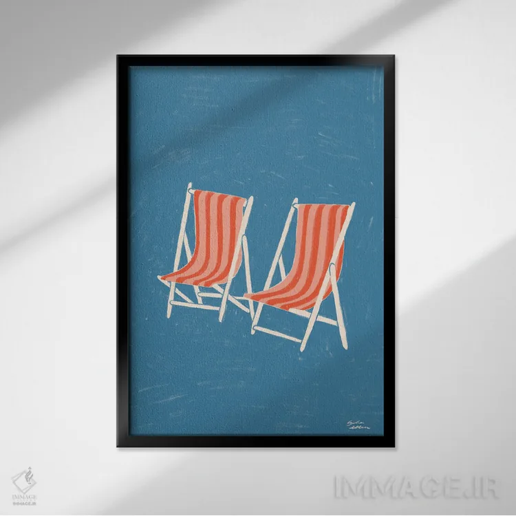 تابلو دکوراتیو صندلی های ساحلی اثر لیدیا الن - نمای قابدار مشکی