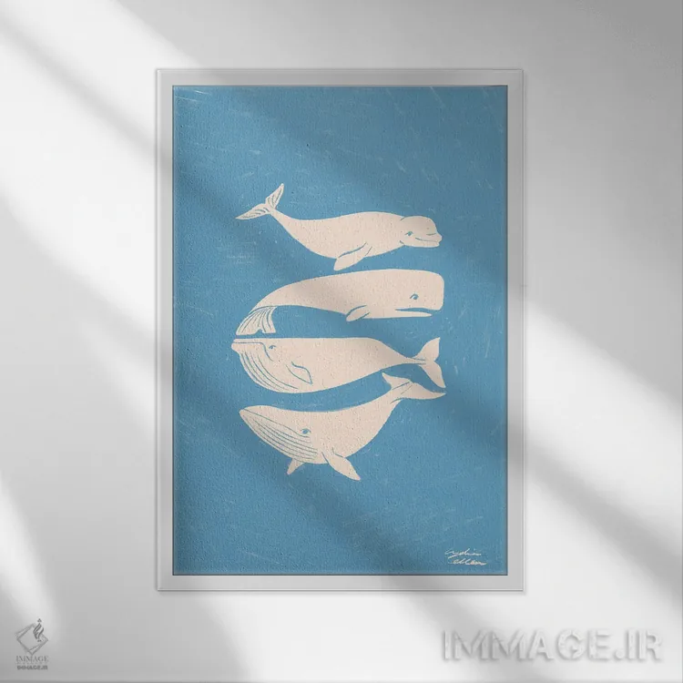 تابلو دکوراتیو نهنگ ها اثر لیدیا الن - نمای قابدار سفید