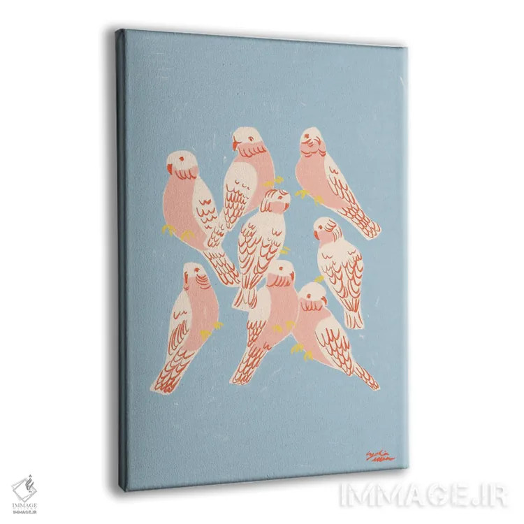 تابلو دکوراتیو طوطی گالا صورتی اثر لیدیا الن - نمای پرسپکتیو محصول