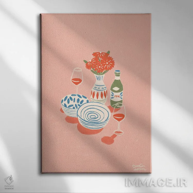 تابلو دکوراتیو قرمز اثر لیدیا الن - نمای روبهرو روی دیوار