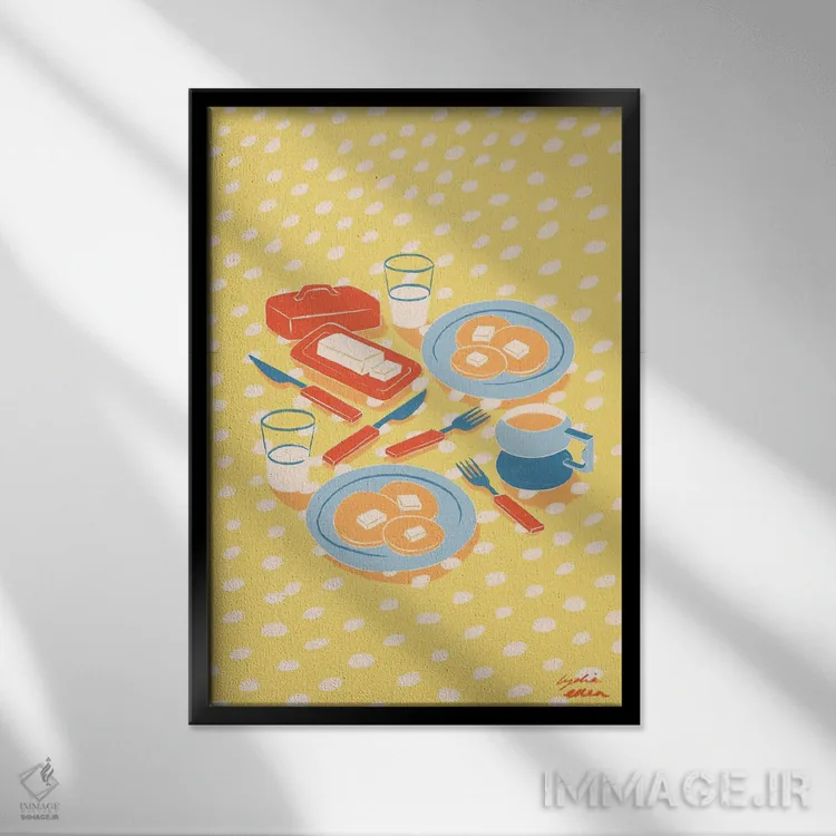 تابلو دکوراتیو صبحانه اثر لیدیا الن - نمای قابدار مشکی