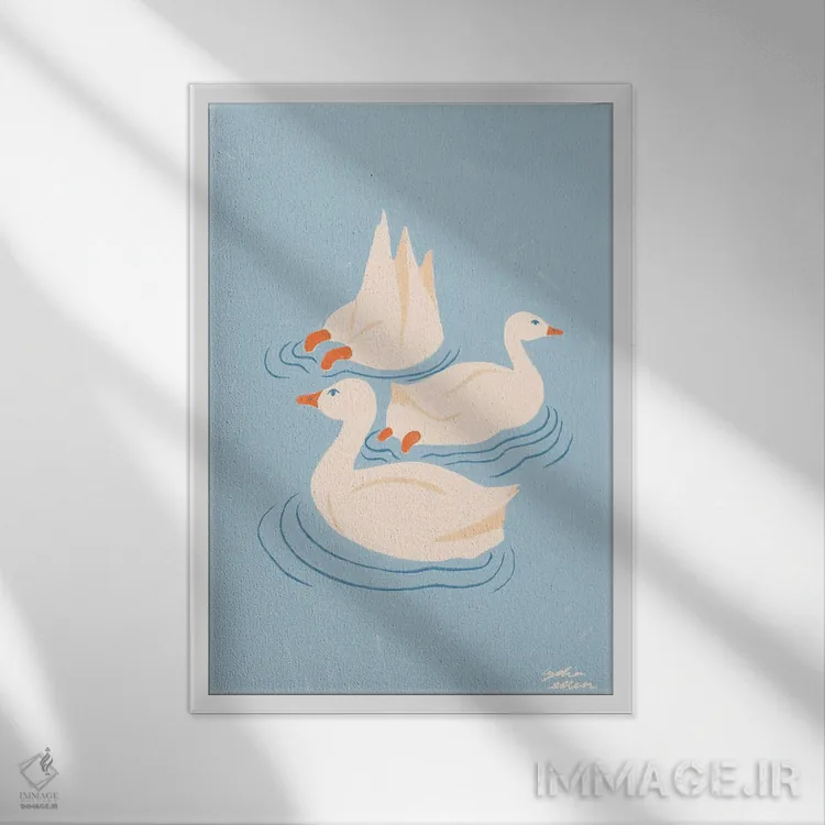 تابلو دکوراتیو اردک ها اثر لیدیا الن - نمای قابدار سفید