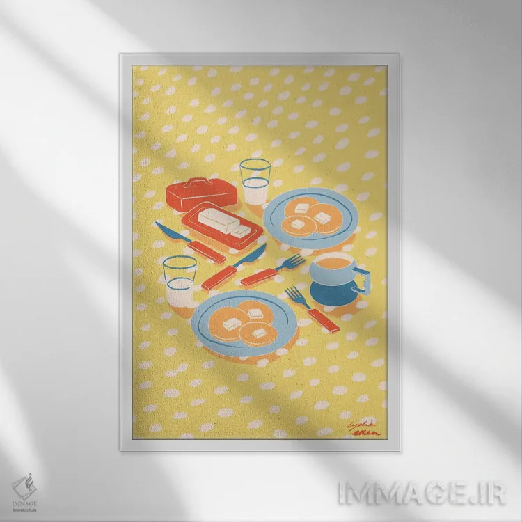 تابلو دکوراتیو صبحانه اثر لیدیا الن - نمای قابدار سفید