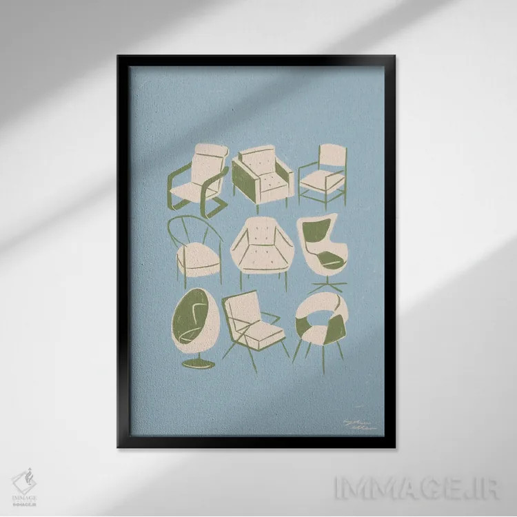 تابلو دکوراتیو صندلی ها اثر لیدیا الن - نمای قابدار مشکی