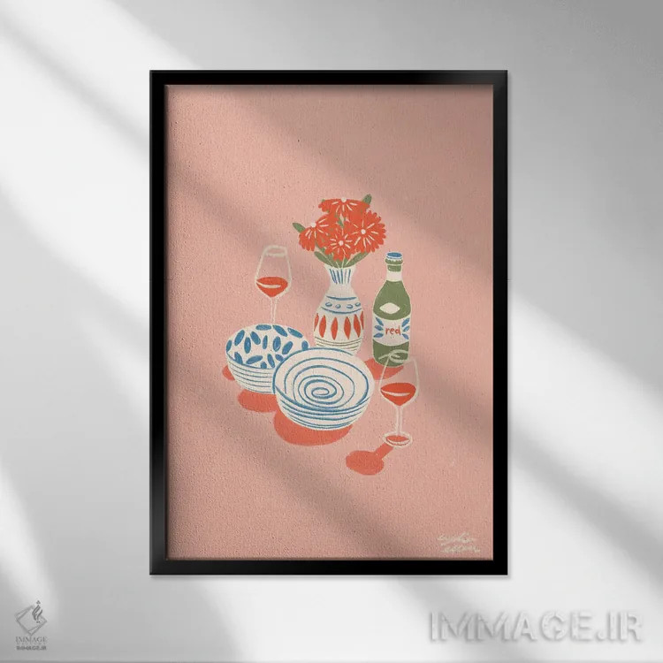 تابلو دکوراتیو قرمز اثر لیدیا الن - نمای قابدار مشکی