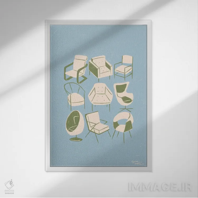 تابلو دکوراتیو صندلی ها اثر لیدیا الن - نمای قابدار سفید