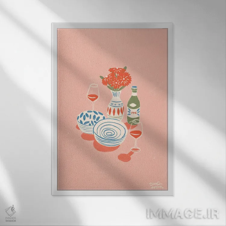 تابلو دکوراتیو قرمز اثر لیدیا الن - نمای قابدار سفید