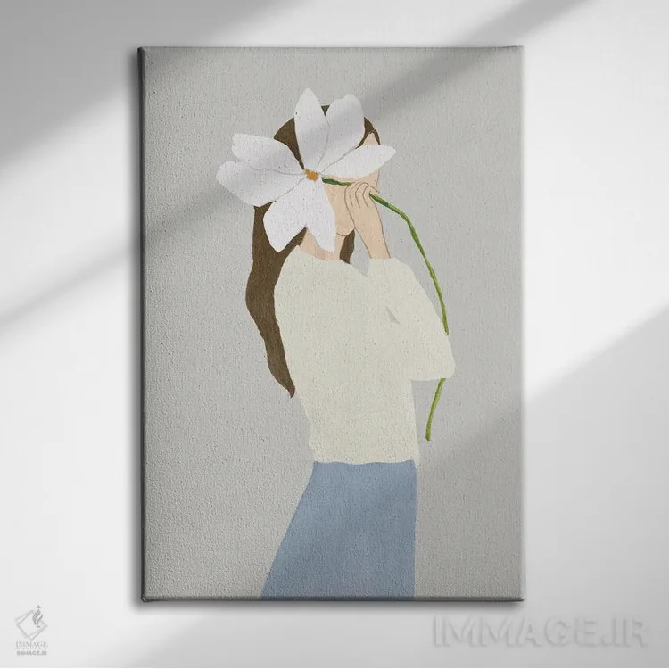 تابلو مینیمال زن گلی II اثر لیلی کی - نمای روبهرو روی دیوار