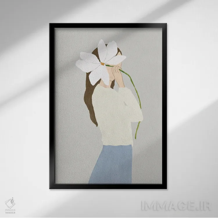 تابلو مینیمال زن گلی II اثر لیلی کی - نمای قابدار مشکی