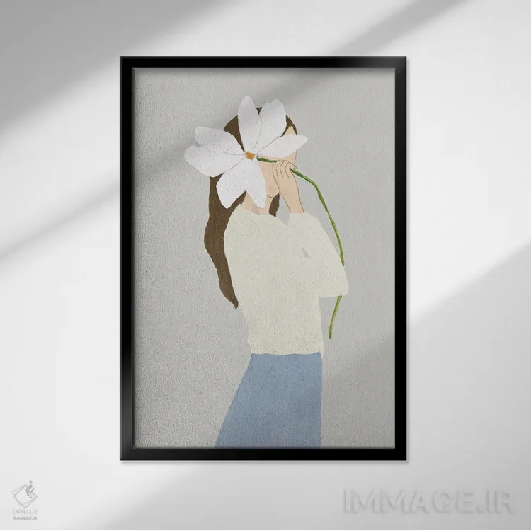 تابلو مینیمال زن گلی II اثر لیلی کی - نمای قابدار مشکی